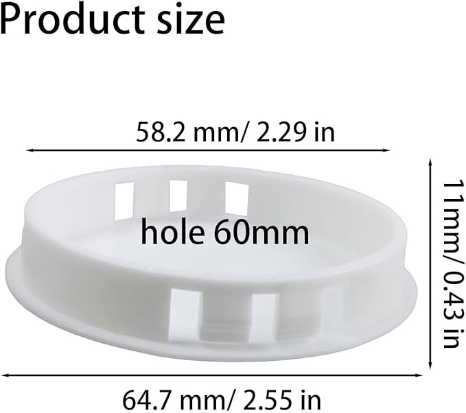 6 Pcs White Plastic Hole Plugs, 60mm(2-3/8") Flush Type Panel Plugs, Round Snap Knockout Locking Plugs for Furniture Insert End Caps Panels