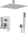 10 Inch Ceiling Mounted Shower System Rain Mixer Shower Combo Set Rainfall Shower Head System Brushed Nickel Shower Faucet Rough-in Valve Body and Trim Kit Included