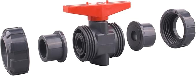DERNORD 2 Pack PVC True Union Ball Valve with Full Port, EPDM O-Rings, and Reversible PTFE Seats,Rated at 200 PSI (1/2 inch Socket)