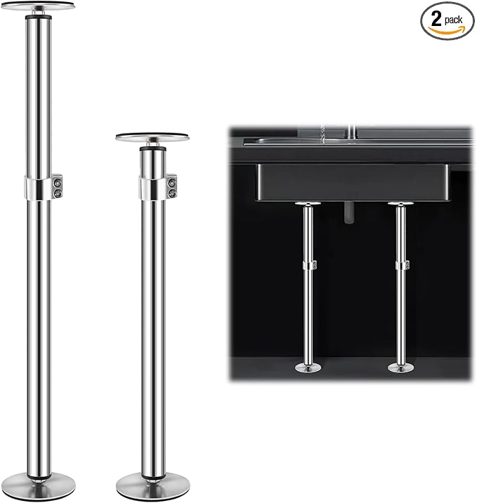Snowtaros Undermount Sink Brackets, Stainless Steel Undermount Sink Support, 17.7“-31.1" Adjustable Support Pole, Undermount Sink Repair Kit for Kitchen, Bathroom (2 Pack)
