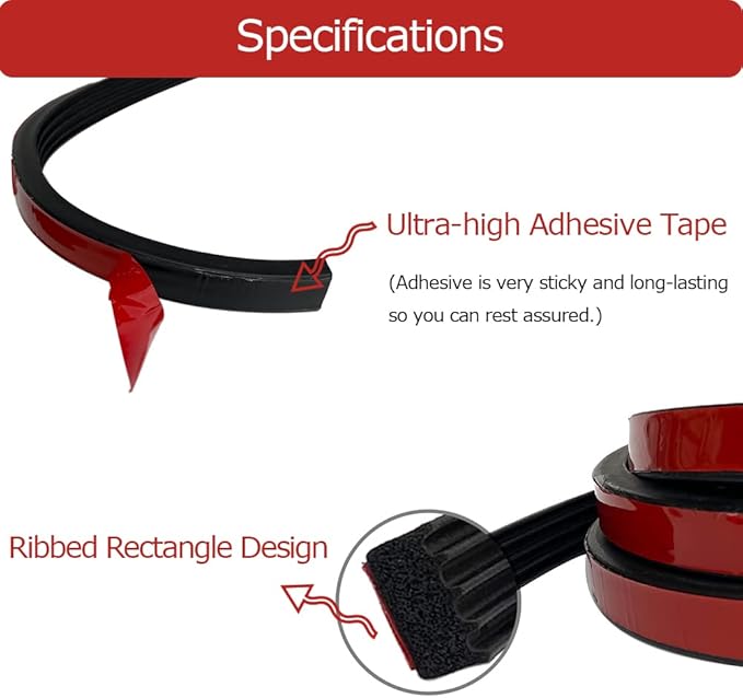 Ribbed Foam Rubber Weather Stripping with Tape 32.8Feet, Self-Adhesive EPDM Rubber Seal Strip for RV, Boat, Auto, Truck, Marine, Garage Doors/Window and Home Application, Black