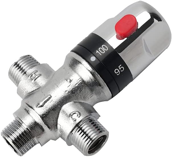 TreMax Thermostaic Mixing Valve with 1/2 NPT Thread, Shower Mixing Valve with NPT Connector no need Adaptors, Temperature Control Valve, Fahrenheit Scale Mark, Solid Brass- Silver