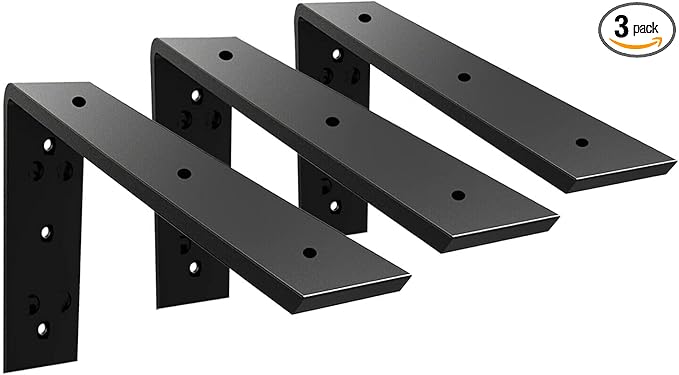 WINKER Countertop Support Bracket 3 Pack Heavy Duty 3/8" Thick Hidden L Shelf Bracket 14" x 6" x 2.5" Metal Corbels for Quartz/Granite/Wood/Concrete/Laminate Countertops, Black