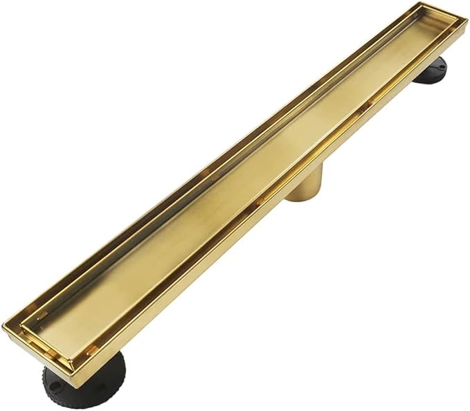 Neodrain 30-Inch Gold Linear Shower Drain, 2-in-1 Flat & Tile Insert Cover, Stainless Steel Linear Drain, Brushed Brass Rectangle Shower Floor Drain with Hair Strainer, Watermark&CUPC Certified