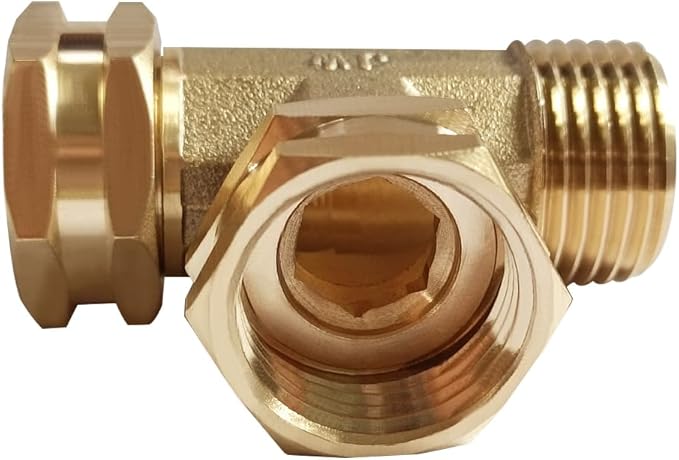 Joywayus 3/4 GHT Threaded Brass Swivel Pipe Fitting Tee T 3-way 3/4" GHT Female × 3/4" GHT Female × 3/4" GHT Male Adapter