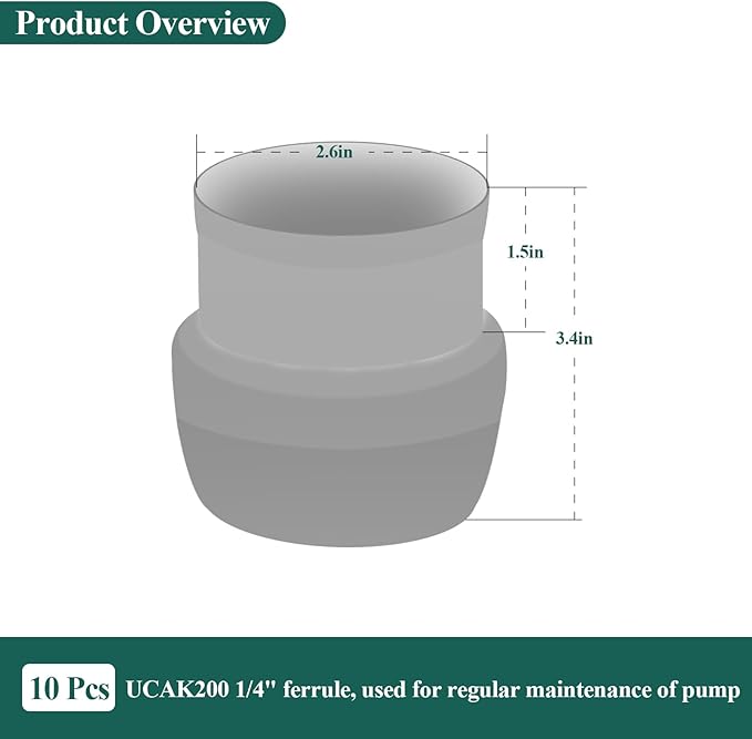 10 Pcs UCAK200 1/4-Inch Ferrule, Compression Fitting Connector, for Suction/Discharge Line, Fits MCCP202 Tube, Fit for Sten-ner 45, 85, 100 & 170 Series Adjustable & Fixed Pumps