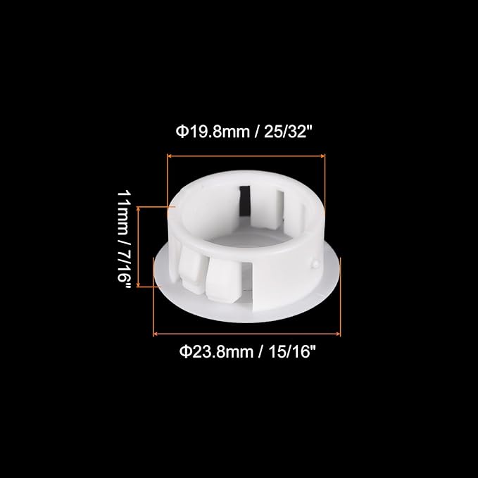 uxcell 25/32" Plastic Hole Plugs, 36Pcs Flush Type Panel Round Snap in Fastener Knockout Locking Plugs for Furniture Insert End Caps Panels, White