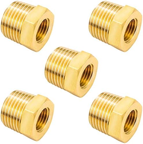 Joywayus 5Pcs Brass Reducing Hex Bushing 3/8" NPT Male to 1/8" NPT Female