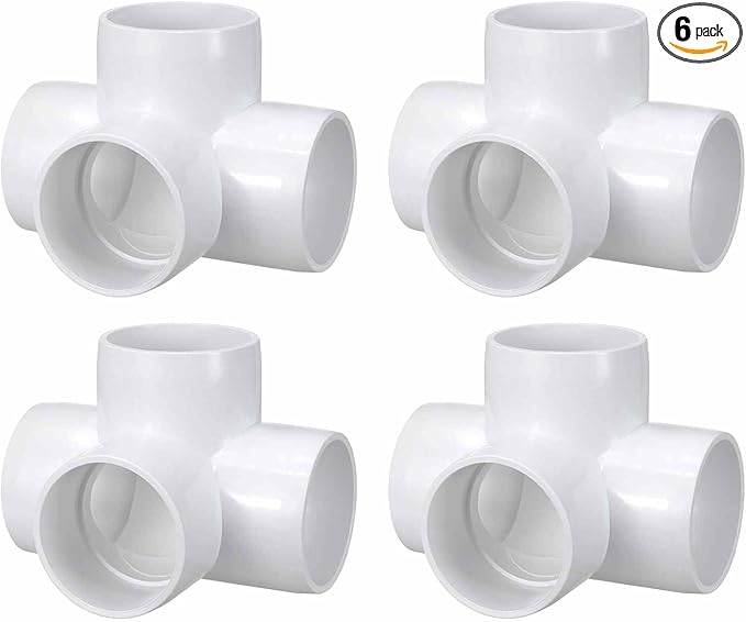 6Pcs 1 1/2" Elbow PVC Fitting, SCH40 4-Way Tee Furniture Grade PVC Pipe Fitting, DIY Corner Elbow Connector for Building Furniture, Greenhouse Frame Connection, Socket x Socket