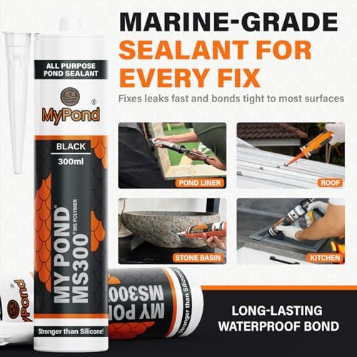 MS300 Marine Sealant Black, Window Sealer, Pond Sealer for Leaks Concrete Glass Metal, MS Polymer Adhesive 4X Stronger Than Aquarium Silicone Caulking, Pond Liner Adhesive, 300ml, 2pack