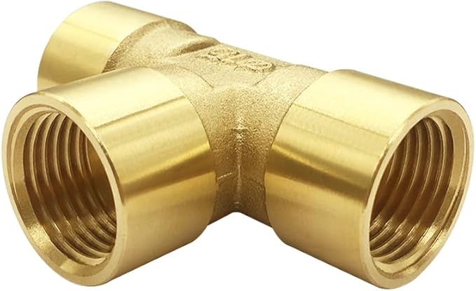 Hooshing Brass Tee Pipe Fitting 1/2" x 1/2" x 1/2" NPT Female Tee Adapter for Fuel Oil Gas Plumbing