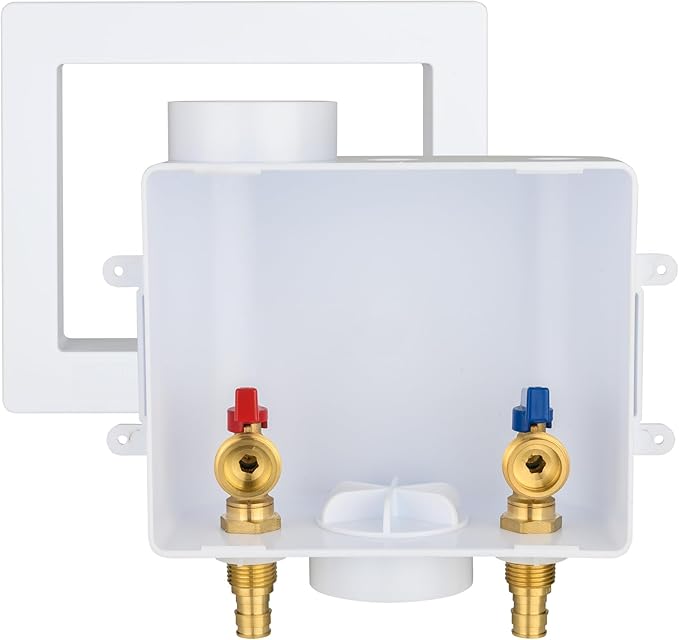 Washing Machine Outlet Box,1/2 Inch PEX Crimp F1807 Inlet x 3/4 Inch MHT Outlet Connection Laundry Outlet Boxes,Washer Plumbing PEX Fittings Box with Center Drain