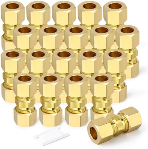 GASHER 20PCS Brass Compression Tube Pipe Fitting Connector, 3/16" Tube OD x 3/16" Tube OD Connector