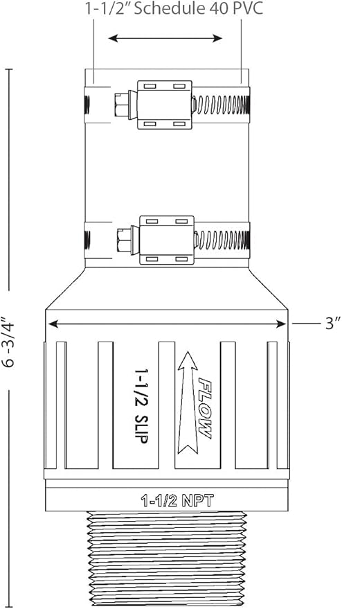 PumpSpy Threaded Quiet Sump Pump Check Valve with 100% Stainless Steel Clamps Included - Threads Directly into the Pump's 1-1/2" NPT Discharge to Connect it to a 1-1/2" Pipe - Model CV-150T
