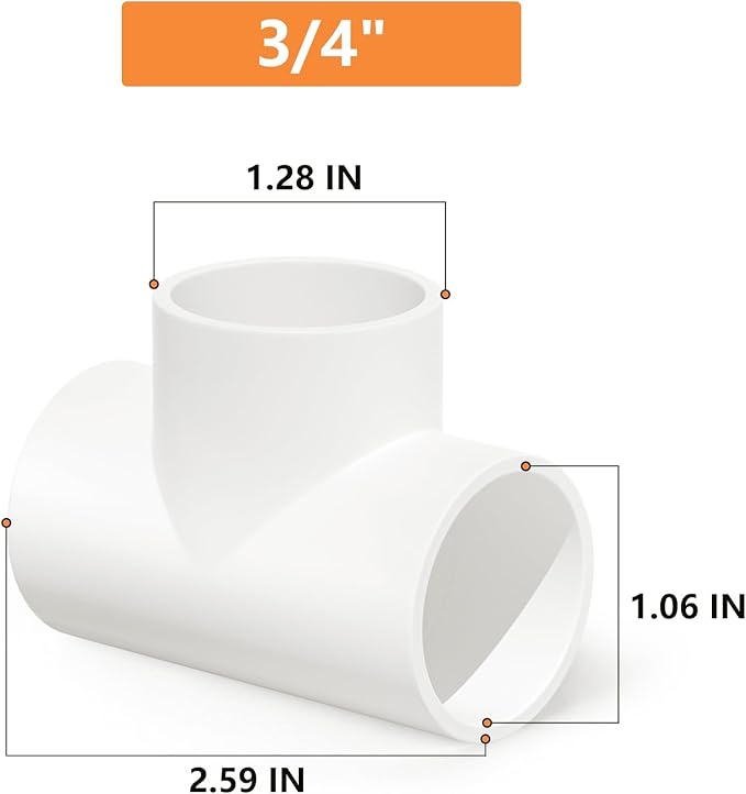 GASHER 25PCS PVC Pipe Fitting 3/4" x 3/4" x 3/4" PVC Tee Furniture Grade Pipe Socket Fittings, For Home or Industrial