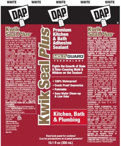 DAP Kwik Seal Plus Kitchen and Bath Adhesive Sealant, White, 10.1 Oz (7079818510)