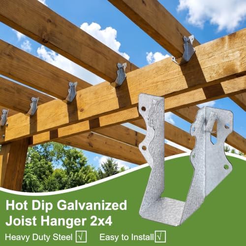 35 Pack Steel 2x4 Joist Hangers for Wood, Galvanized Face Mount Bracket | 20 Gauge Double Shear Face Mount Joist Hanger for Wood Rafter Pergolas, Floor Deck and Ceiling Joists