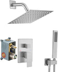 Shower System Brushed Nickel Bathroom Rainfall Shower Faucet Set Complete Wall Mounted 8 Inch Shower Head and Handle Set with Rough-in Valve Body and Trim Kit