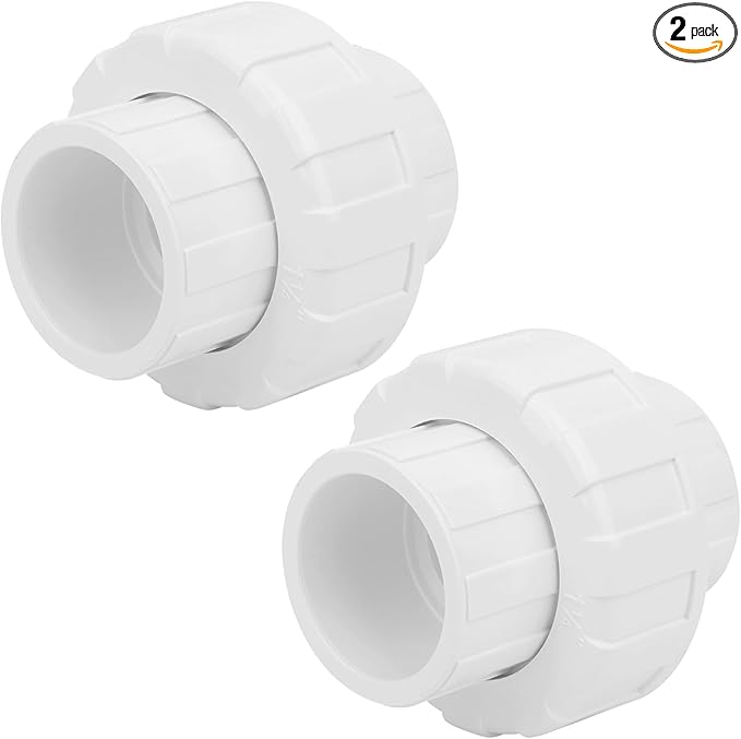 2Pcs 1-1/4" PVC Union Coupling Pipe Fitting (Socket x Socket) 1.25Inch PVC Slip Union PVC Adapter Coupling Schedule 40, EPDM O-Ring, White