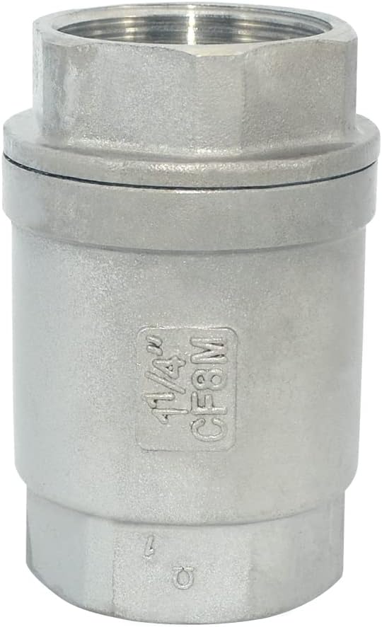 NPT Female WOG1000 Check Valve,Vertical Check Valve,NPT Spring Loaded in-line Low Cracking Pressure,Stainless Steel SS316 CF8M (1-1/4")