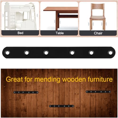 8 Pcs Black Flat Bracket 8 Inch Stainless Steel Straight Braces, Mending Plates Repair Fixing Brackets Heavy Duty Straight Repair Joining Plates with Screws