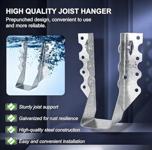 30 Pack 2x6 Joist Hanger, 20 Gauge LU26 Galvanizing Double Shear Face Mount Joist Hangers, Wood Hurricane Ties, Rafters Tie Fits Truss Connectors，Floor Deck and Ceiling Joists
