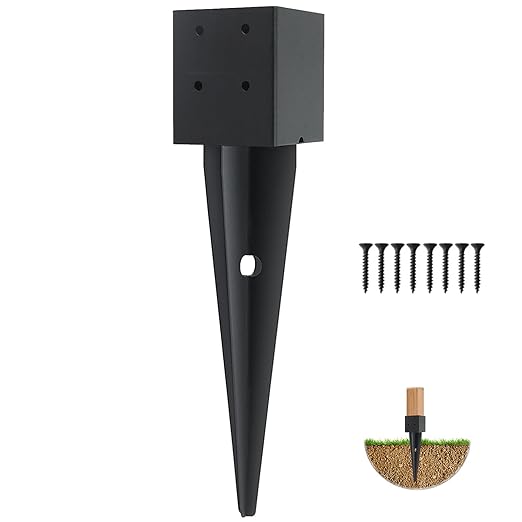 1 Pcs 4x4 Fence Post Anchor Ground Spike 16"(Inner Size 3.6"x3.6") Black Powder Coated–Mailbox Post Anchors, for Deck,Fence,Railing,Mailbox..