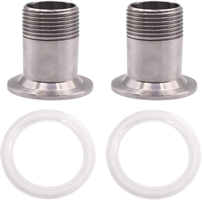 DERNORD 2 Pack Sanitary Male Threaded Pipe Fitting to TRI CLAMP with 2 Silicone Gaskets (OD 50.5mm Ferrule) (Pipe Size: 1" NPT)