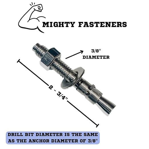 Wedge Anchors – Heavy-Duty 304 Stainless Steel Expansion Bolts for Concrete & Masonry, Rust-Resistant & Durable - 3/8" X 2-3/4" - 10 Pack