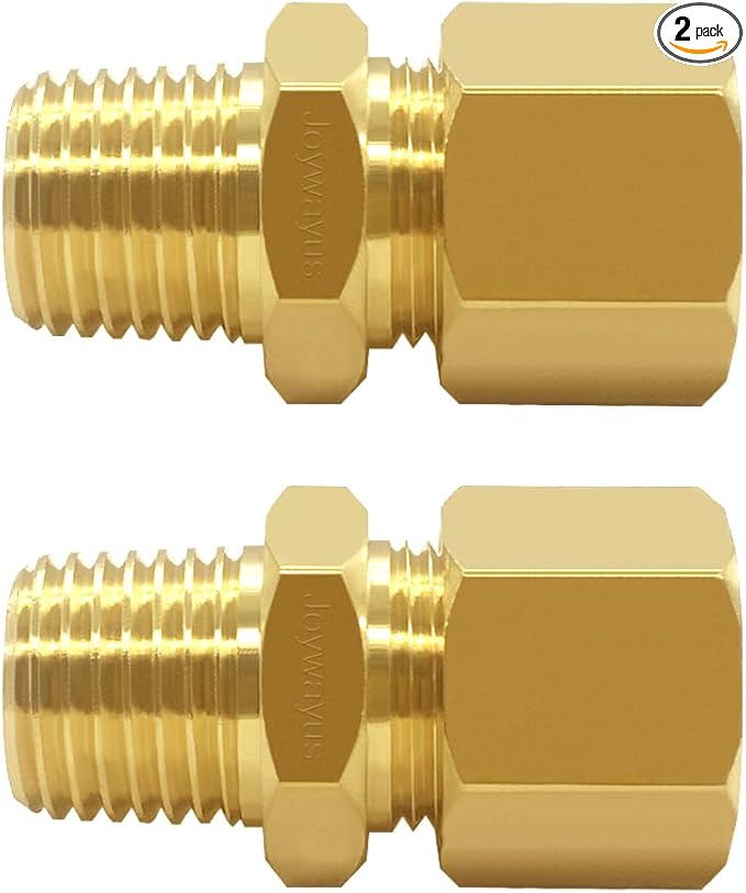 Joywayus 2PCS Brass 1/4" NPT Male x 3/8" Tube OD Compression Tube Pipe Fitting Union Connector