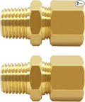 Joywayus 2PCS Brass 1/4" NPT Male x 3/8" Tube OD Compression Tube Pipe Fitting Union Connector