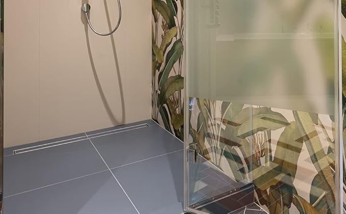 24 inch Linear Shower Drain with Removable Square Hole Panel by Using Brushed 304 Stainless Steel Process, Linear Drain Equipped with Adjustable Feet and Hair Strainer