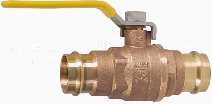 Midline Valve 5 Pack 1 Inch Press Ball Valve with Double-O-Ring, Full Port Press Ball Valve with 1" Connections, Brass Finish