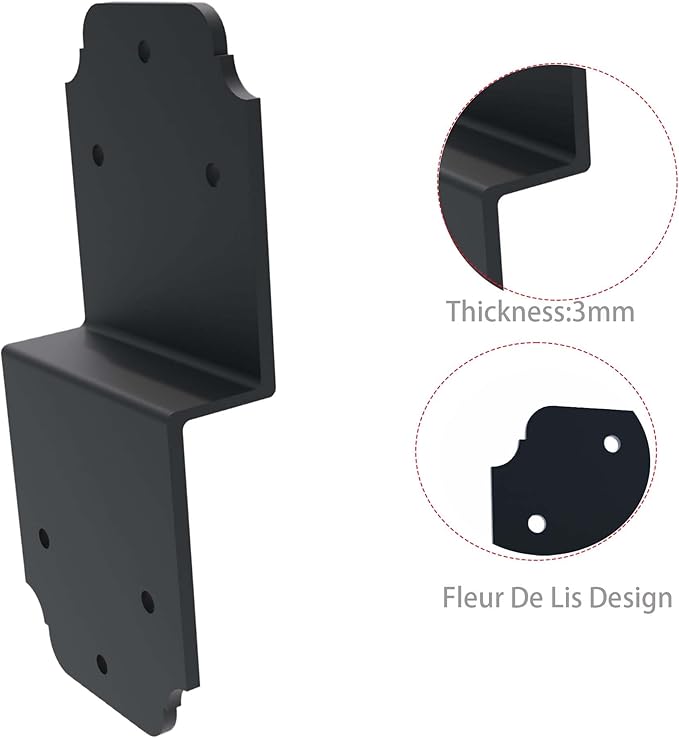 4packs Heavy Duty Pergola Bracket Black,6" Steel Angle Joist Tie Z Fix Bracket for Wood DIY Projects - Large Connector Brace,Post to Beam Connectors Repair Hardware,Joining Brackets