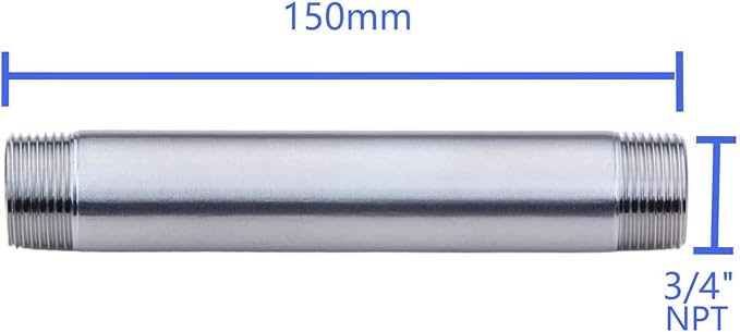 CONSTELLAR 304 Stainless Steel Pipe Fitting - 3/4" NPT Male x 3/4" NPT Male Threaded Thickened Pipe Wall, 150mm (6 inch) Length Heavy Nipple Seamless Pipe (1 Pcs)