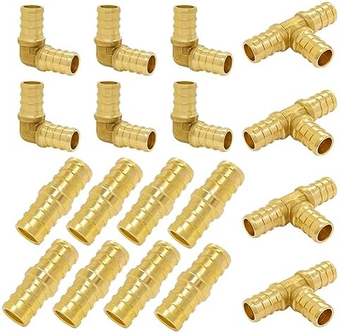 Hooshing 18 Pack 1/2" PEX Fitting Combo, Straight Coupling, Elbow, Tee Set