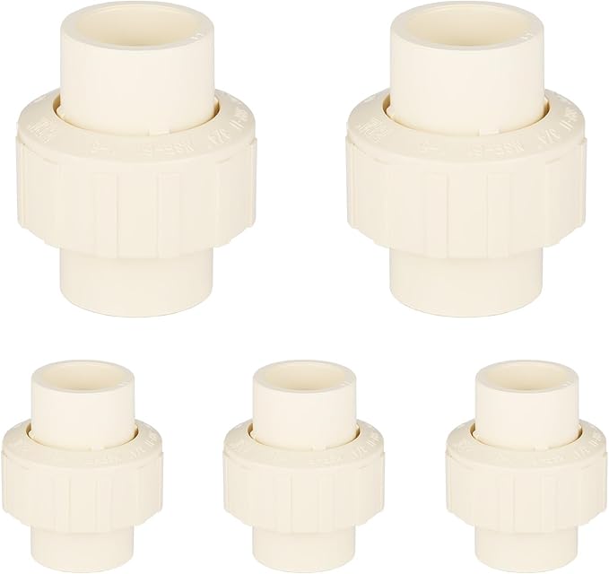 (5 Pack) EFIELD 3/4" Inch CPVC Slip Union, CTS x CTS Union Solvent Connection Fittings,(CPVC031-5)