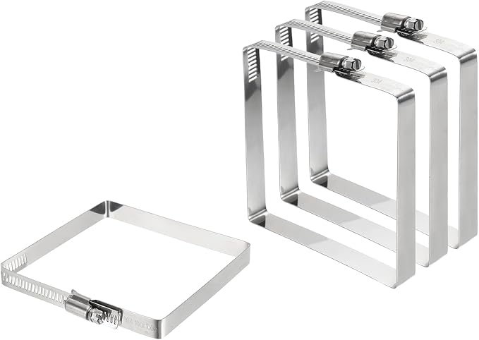 uxcell 4Pcs 304 Stainless Steel Rectangular Hose Clamp, Adjustable 3.9 x 3.9 Inch Square Worm Gear Duct Pipe Tube Clamps for Ducting Bracket Cable Tray Bridge Project Systems, Silver