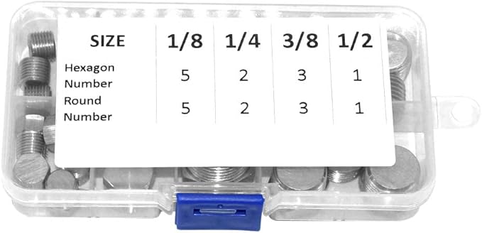 Joywayus Stainless Steel Pipe Plug Inter&Outer Hex Thread Pipe Fitting,1/8" 1/4" 3/8" 1/2" NPT Countersunk Plug Kit 22PCS
