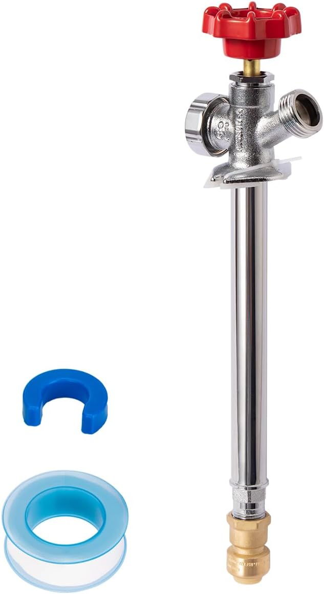 SUNGATOR Frost Free Sillcock, 8" Push Fit Anti-Siphon Hydrant, 3/4-Inch Hose Bibb x 1/2-Inch Push Adapter, No Lead Brass Valve with Tape & Disconnect Clip, Push-to-Connect