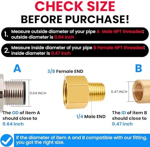 SDTC Tech Brass Pipe Fitting 1/4 NPT Thread Male to 3/8 NPT Thread Female