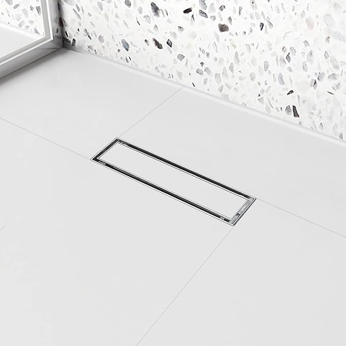Linear Shower Drain, 12 inch Drain with Tile Insert 2-in-1 Panel, Brushed 304 Stainless Steel Shower Floor Drain, Linear Drain with Hair Strainer and Adjustable Feet
