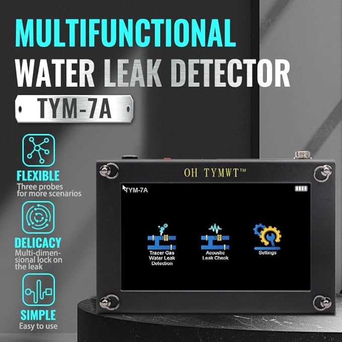 TYM-7A Multi-Mode Water Leak Finder - Smart AI + Tracer Gas Detection, Adjustable Frequency for Pressurized Pipes