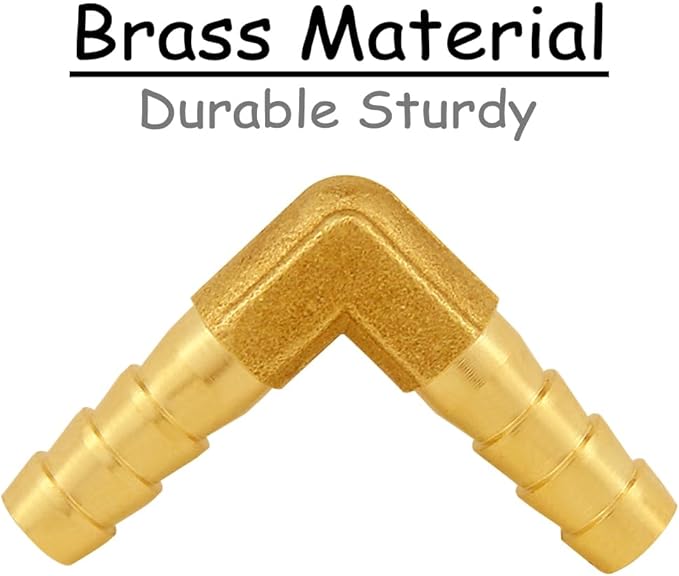 6PCS Solid Brass 5/16"OD Barb Elbow Fittings 2-Way 90 Degree L Right Angle Barbed Fitting for Water/Oil/Gas