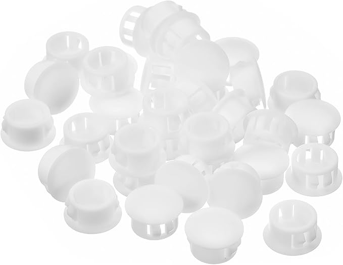 uxcell 15mm(19/32") Plastic Hole Plugs, 36Pcs Flush Type Panel Round Snap in Fastener Knockout Locking Plugs for Furniture Insert End Caps Panels, White