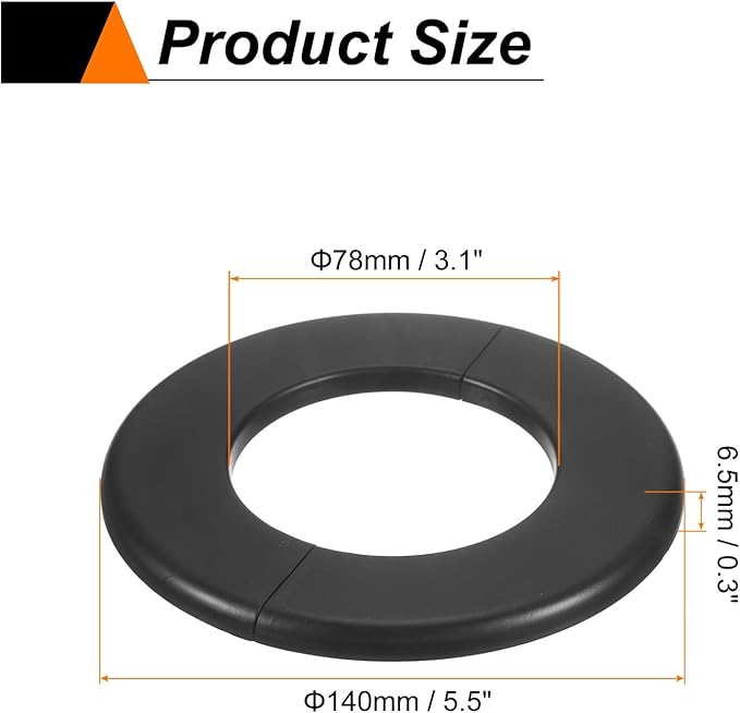 HARFINGTON 4pcs Wall Split Flange 78mm/3.1" Self-Adhesive Plumbing Cover Plates ABS Plastic Round Escutcheon Plate Buckle Design for Water Pipe Bathroom Kitchen Decoration, Black