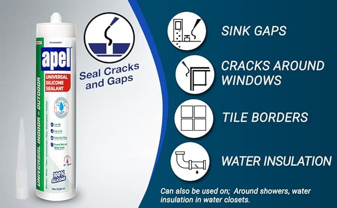 apel All Purpose Clear Silicone Sealant Waterproof (12 x 10.5 fl.oz.), 100% Silicone Caulk, Weatherproof & Flexible Adhesive Sealant for Indoor and Outdoor Use, Transparent - 12 Pack