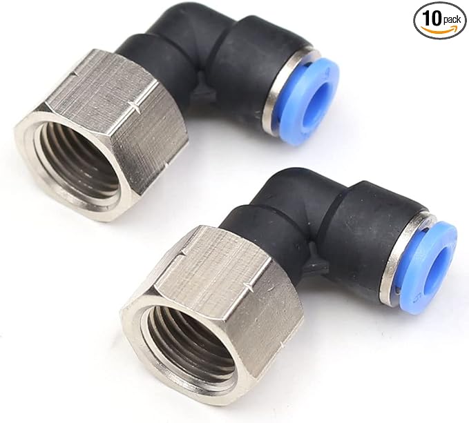 CEKER 4MM Female Elbow Airlines Push Fittings 90 Degree Push to Connect Fittings Air Fittings, PL 4mm Tubing Od x 1/4" Npt Thread Pneumatic Push In Connectors Quick Connect Tube Fittings 10Packs