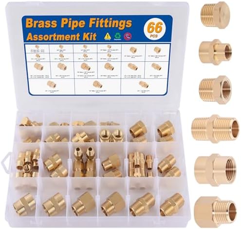 KOOTANS 66PCS Brass Pipe Fittings Assortment Kit Pipe NPT Set