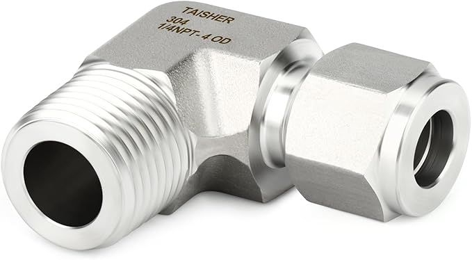 TAISHER 1PCS 304 Stainless Steel 90 Degree Compression Tube Pipe Fitting Connector, 4MM Tube OD x 1/4" NPT Male Adapter